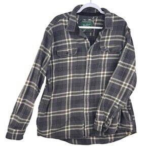 Woolrich Mens Long Sleeve Plaid Flannel Shirt Charcoal Grey Cream XL Heritage‎
